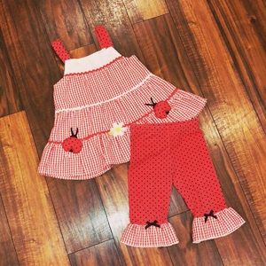 NWT Nannette Girls Ladybug Angel Sleeve White Tunic Red Leggings Outfit Set